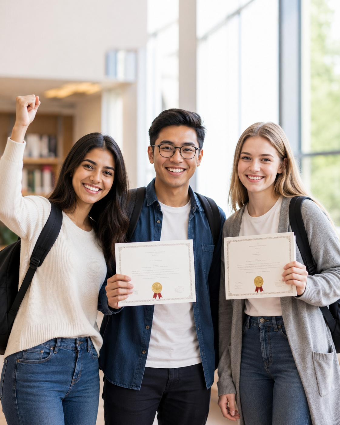 Students celebrating English exam achievement