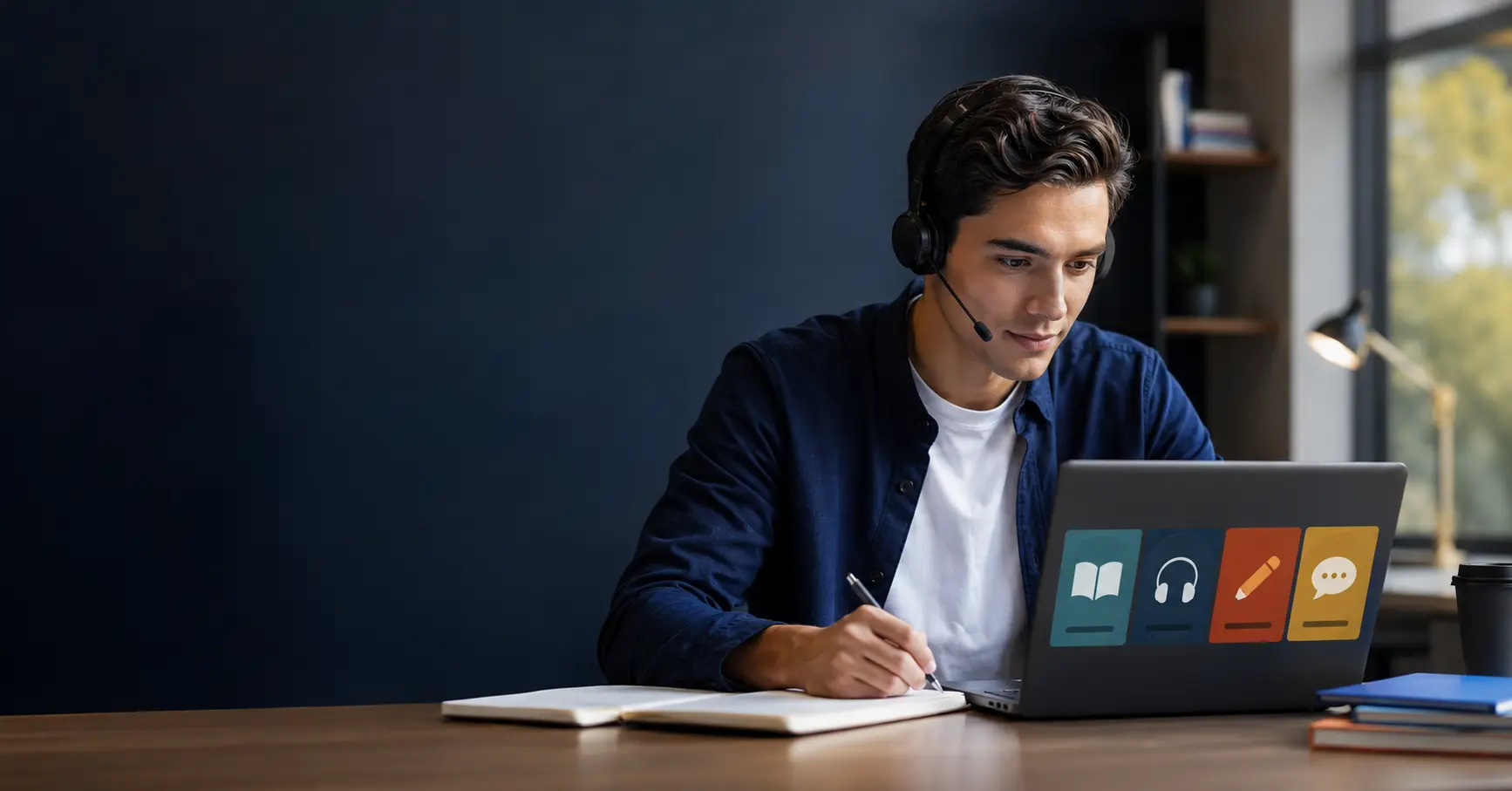 Candidate preparing for the four Linguaskill modules online