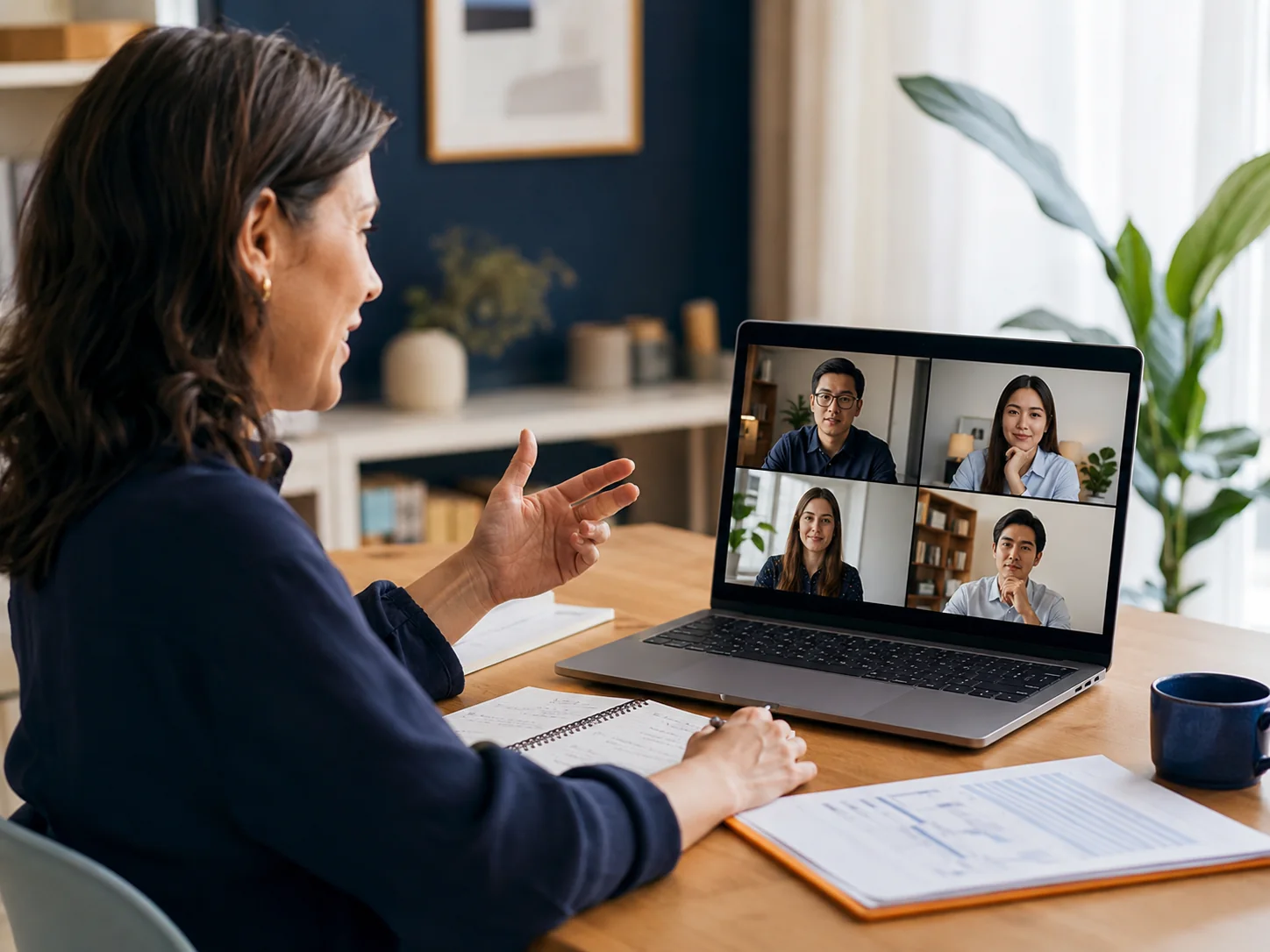 Teacher leading an online TOEIC preparation session with a small group